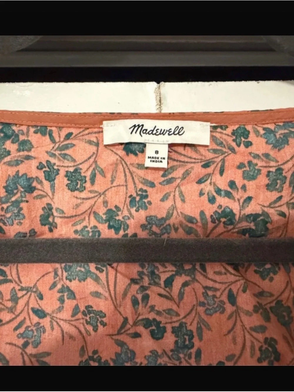 Madewell Burnt Orange Floral Scoop-Neck Cap Sleeve Cotton Blouse